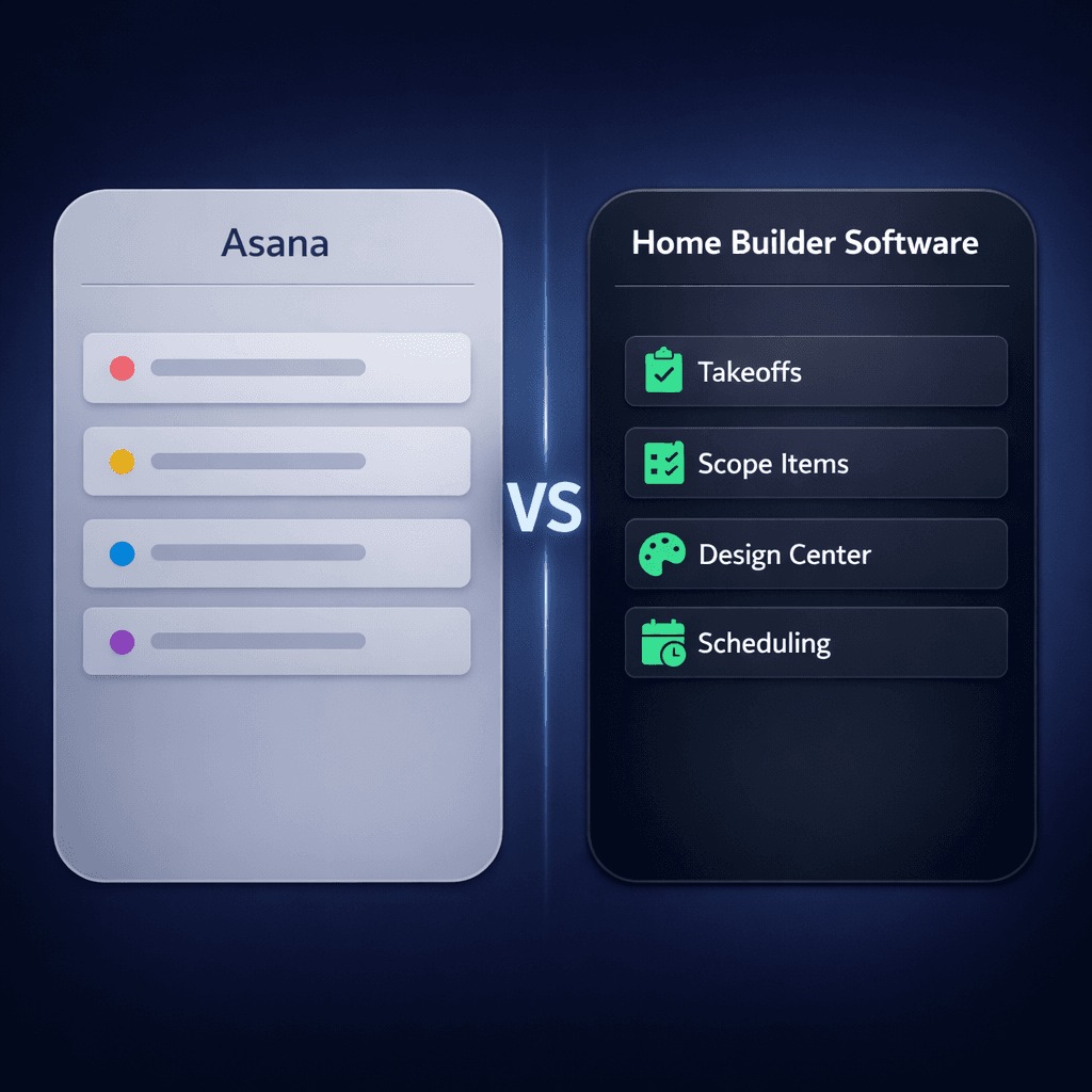 Asana for construction vs purpose-built home builder software — Cornerstone PM with takeoffs, scope items, and construction AI