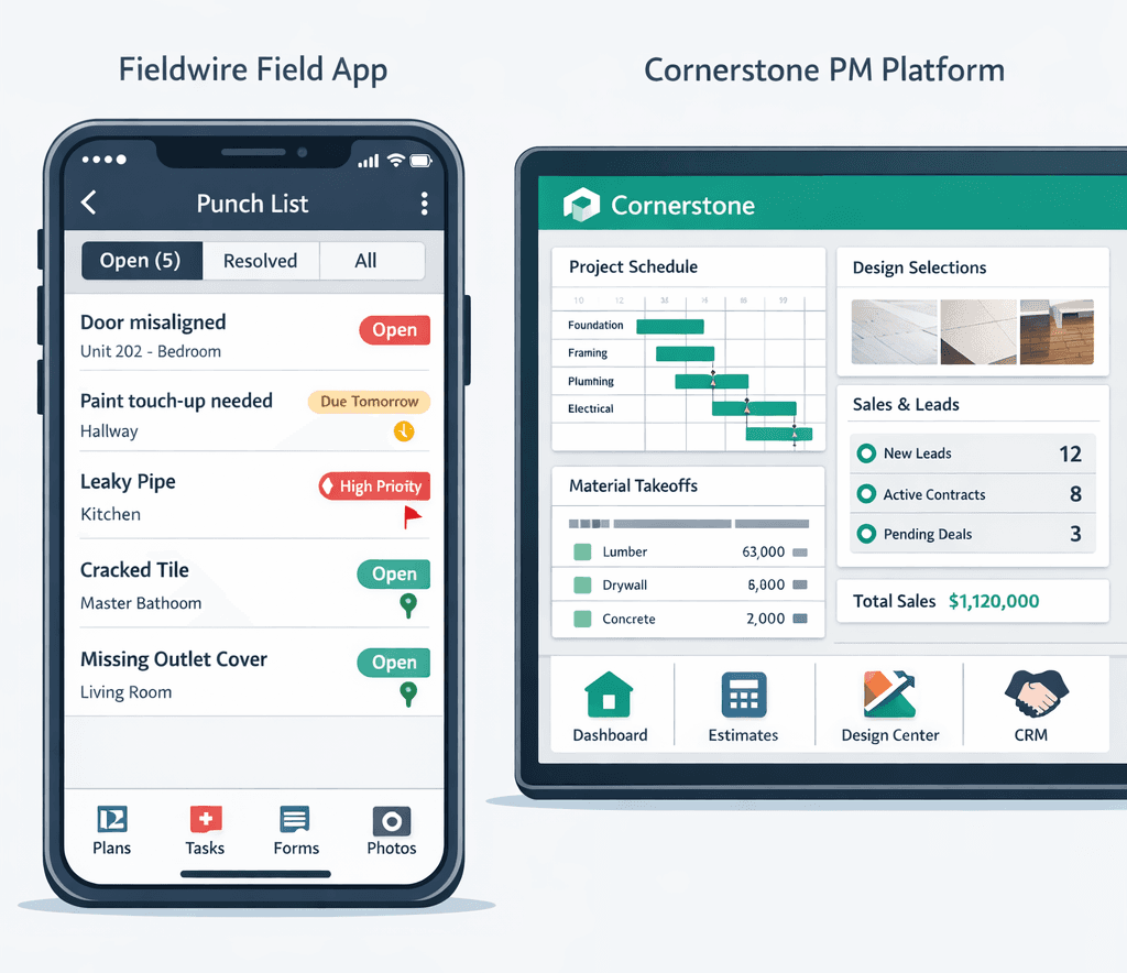 Fieldwire alternative for home builders compared to Cornerstone PM production builder software platform